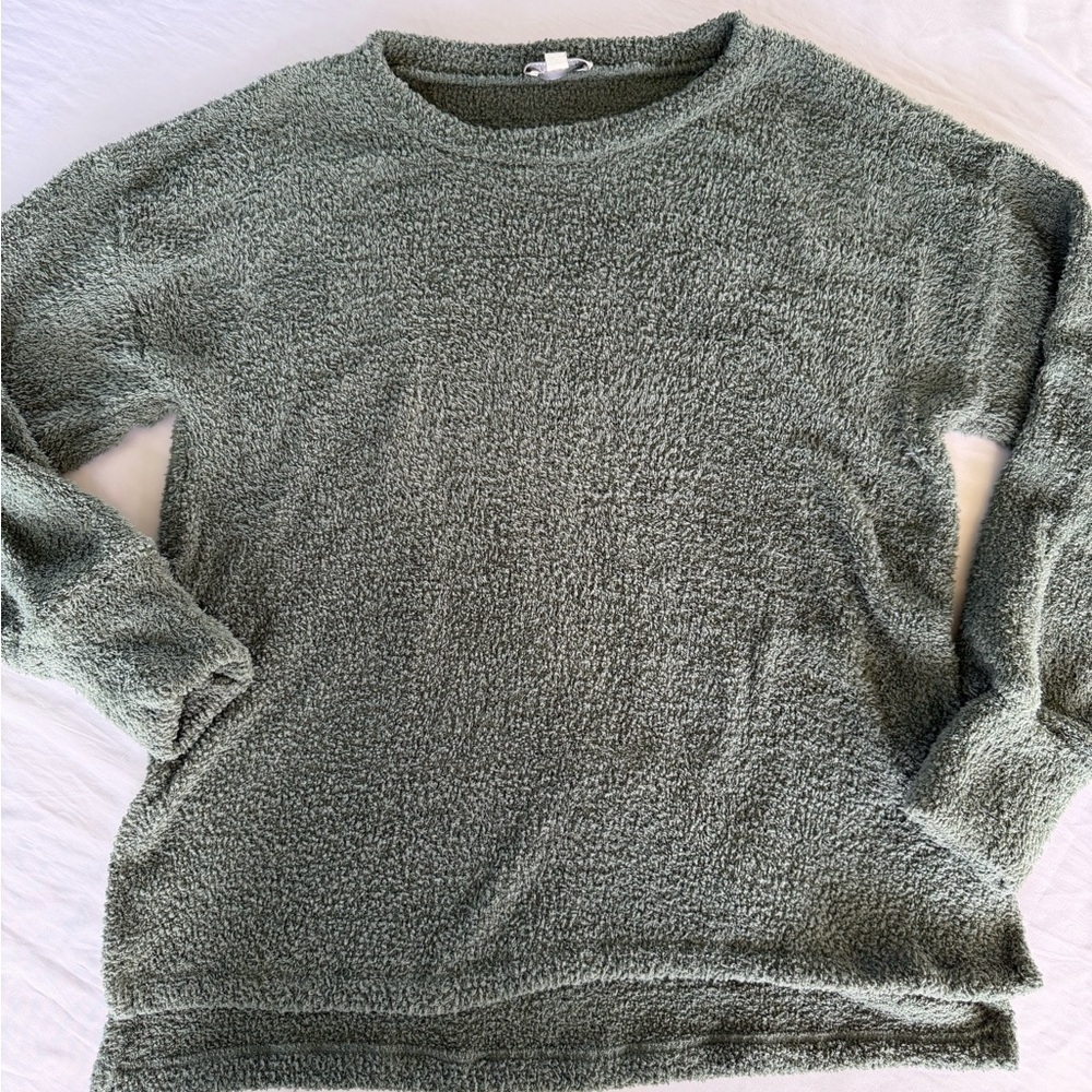 Chenault Soft Textured Olive Green Crewneck Sweater